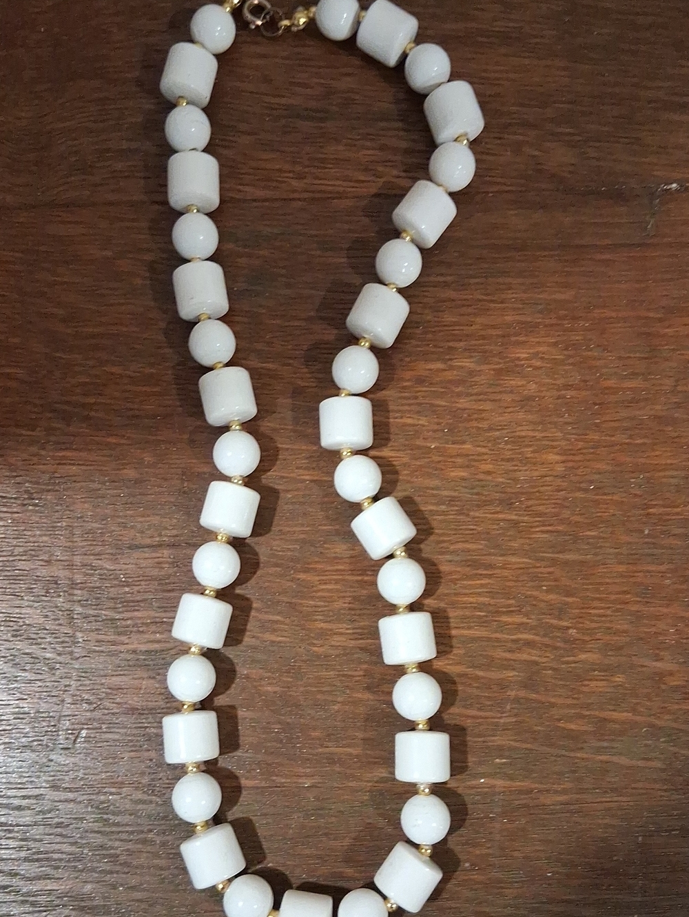 Classic White Bead Necklace with Gold Spacers